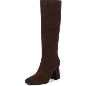 Women's Dark Brown Modatope Knee High Heel Square Toe Side Zippe Long boots